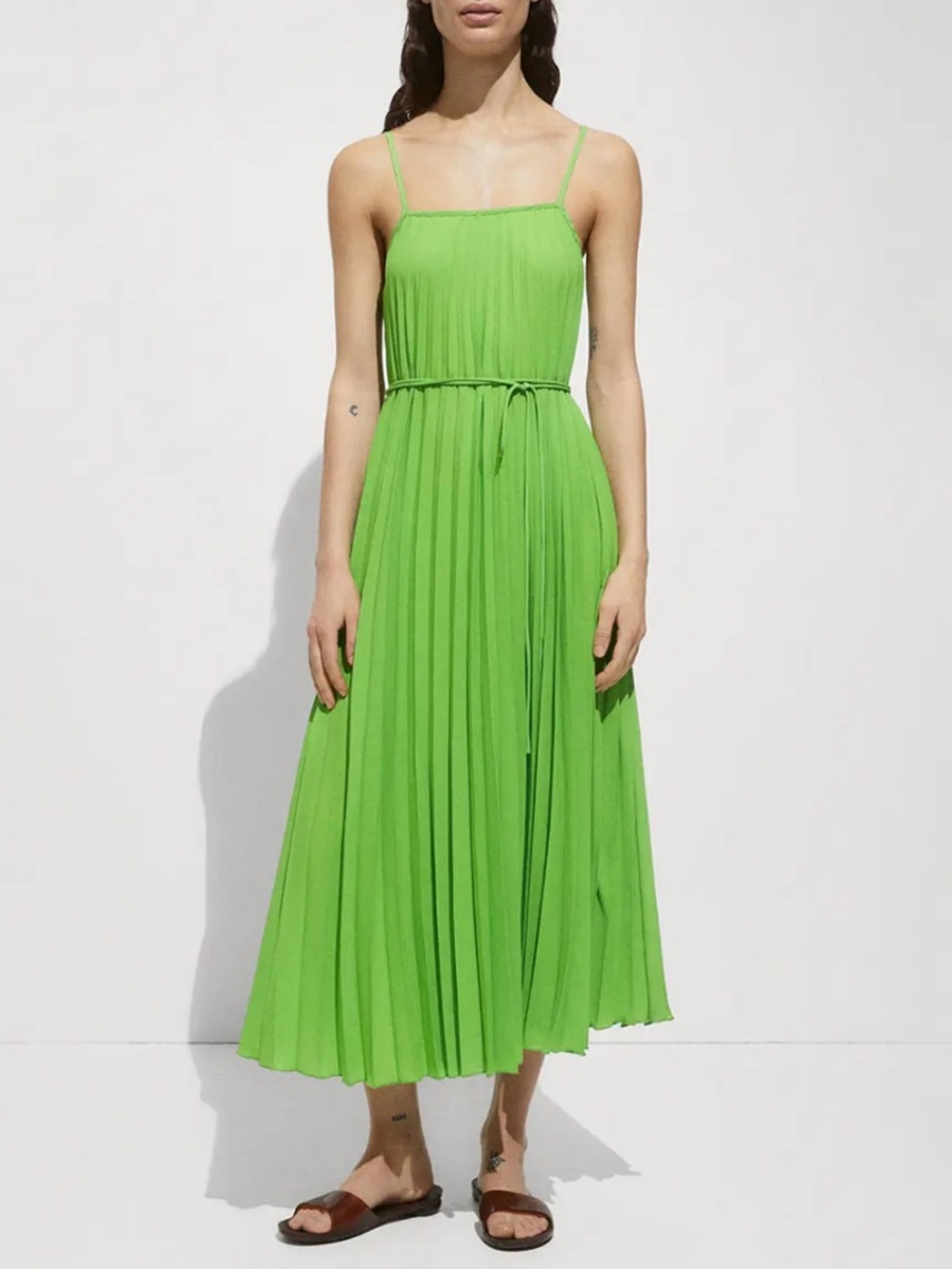 Mango Lime Pleated Maxi Dress